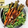 1. Roasted carrots with green salad arugula and swiss chard. Healthy vegetarian and vegan salad