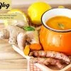 photo with a cup of Turmeric Tea with lemon and ginger